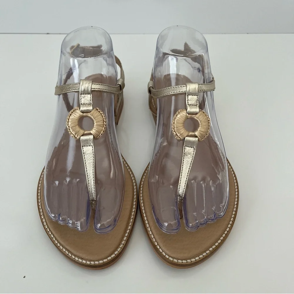 BRUNO MAGLI Jenna T-strap Leather Sandals In Gold NEW - Picture 5 of 14